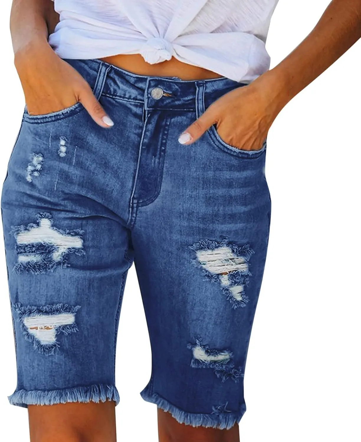 Denim Shorts Women High Waisted 2024 Summer Sexy Casual Loose Jean Slim Hole Stretchy Denim Shorts Pant with Pocket