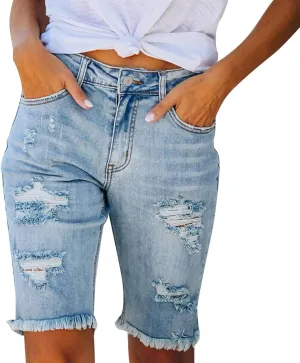 Denim Shorts Women High Waisted 2024 Summer Sexy Casual Loose Jean Slim Hole Stretchy Denim Shorts Pant with Pocket