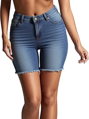 Denim Shorts Women High Waisted Stretchy Button Casual Jeans Shorts Slim Fit Plus Size 2025 Summer Trendy Jorts with Pockets