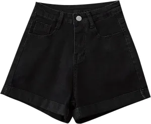 Denim Shorts Women High Waisted Stretchy Button Up A Line Baggy Jeans Shorts Plus Size Wide Leg Classic Hot Jorts for Women