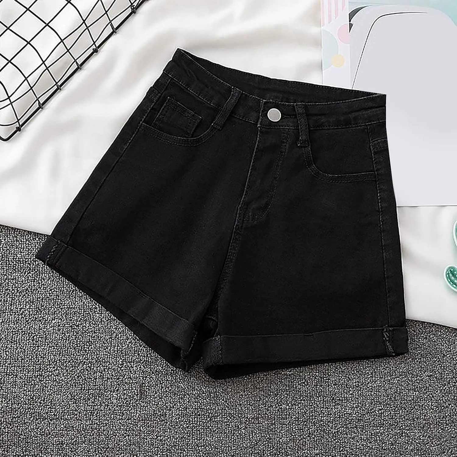 Denim Shorts Women High Waisted Stretchy Button Up A Line Baggy Jeans Shorts Plus Size Wide Leg Classic Hot Jorts for Women