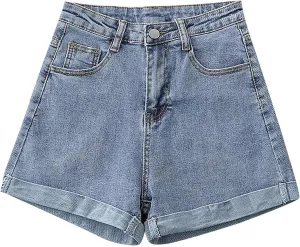 Denim Shorts Women High Waisted Stretchy Button Up A Line Baggy Jeans Shorts Plus Size Wide Leg Classic Hot Jorts for Women