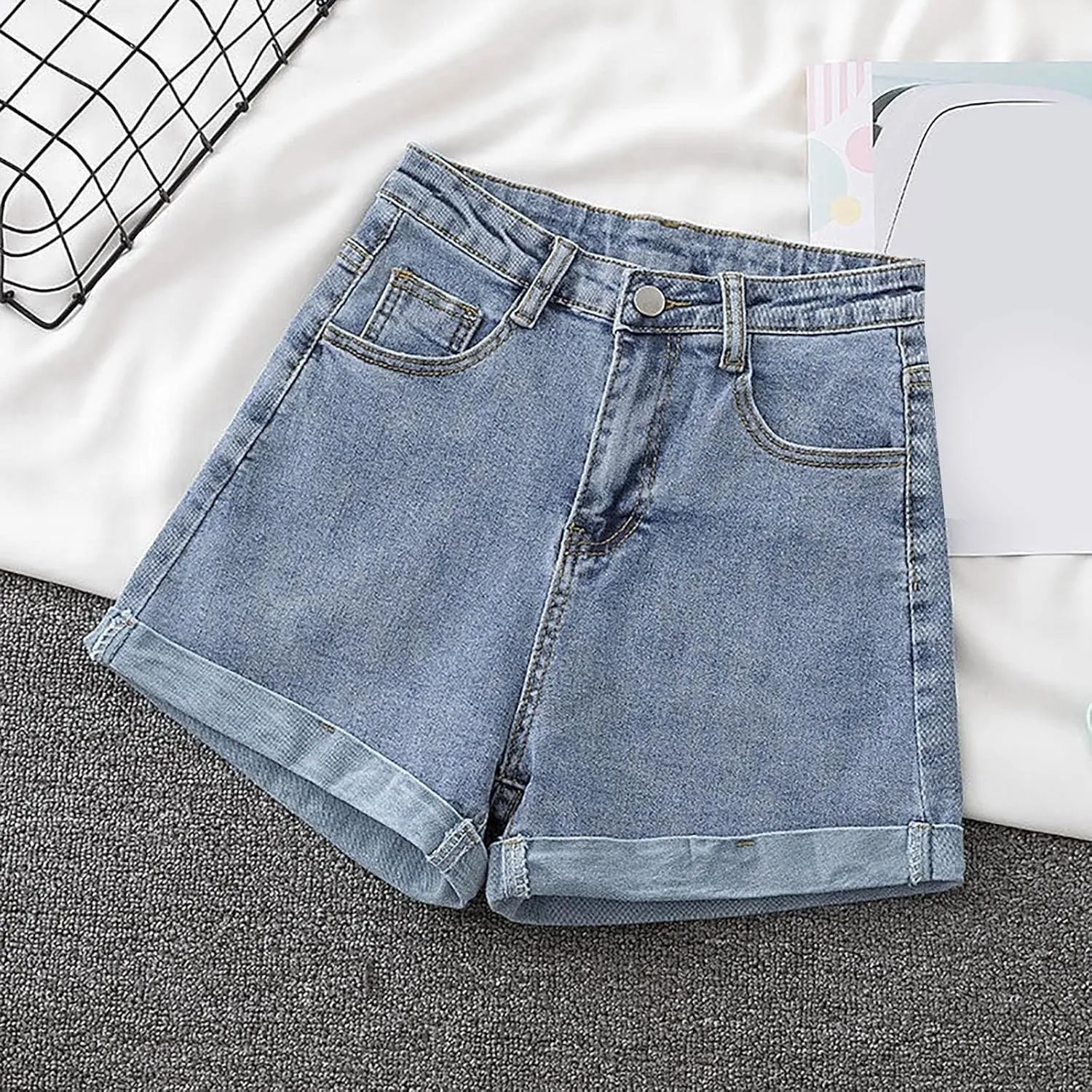Denim Shorts Women High Waisted Stretchy Button Up A Line Baggy Jeans Shorts Plus Size Wide Leg Classic Hot Jorts for Women