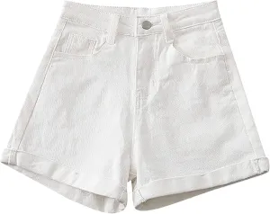 Denim Shorts Women High Waisted Stretchy Button Up A Line Baggy Jeans Shorts Plus Size Wide Leg Classic Hot Jorts for Women