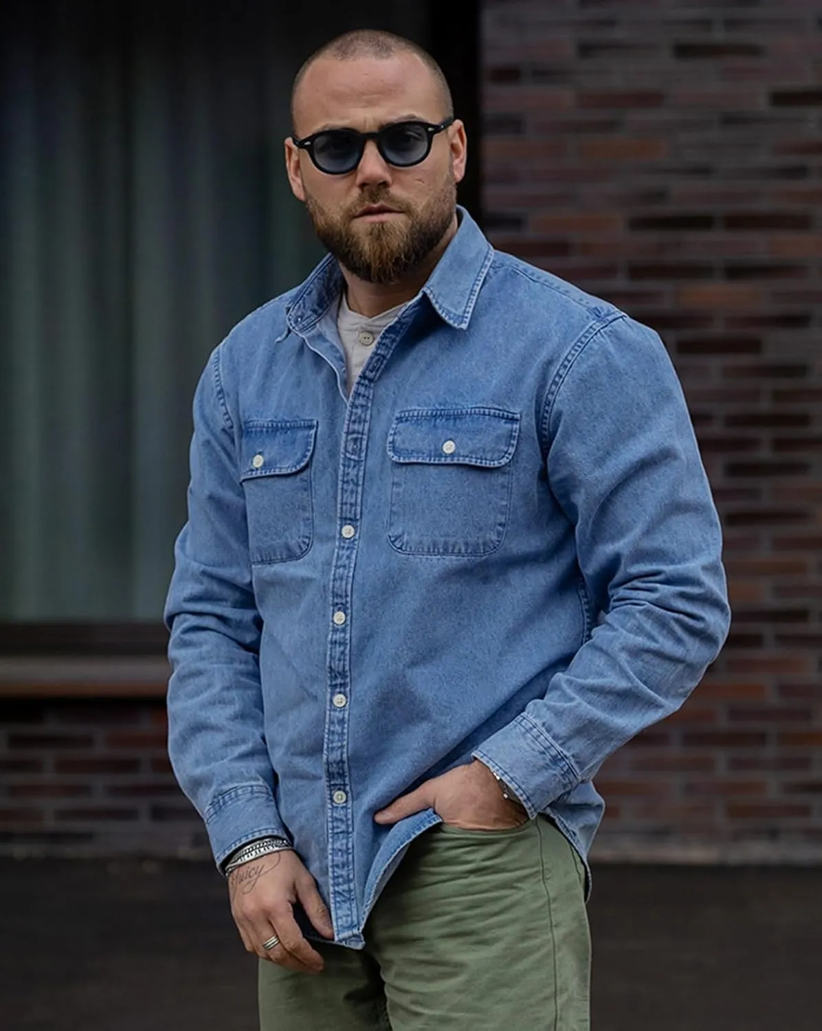 Dubinik® Denim Shirt Men Mens Denim Shirts Long Sleeve Mens Denim Button Down Shirt Cotton Regular Fit Casual Work Shirts