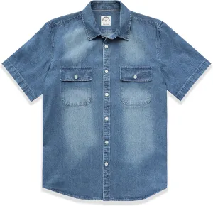 Dubinik®Mens Short Sleeve Button Down Shirts Denim Short Sleeve Shirt Men Two Pocket Western Soft Work Casual Denim Shirt