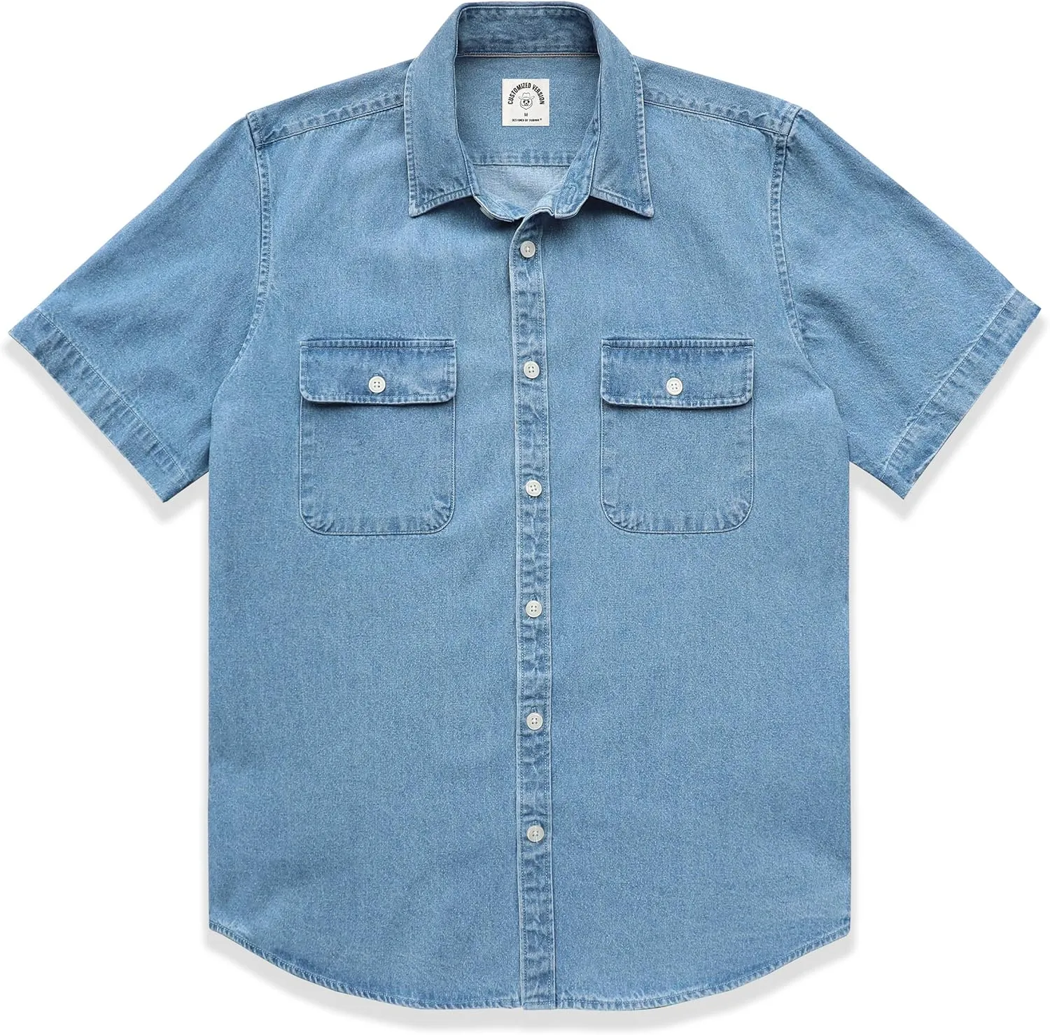 Dubinik®Mens Short Sleeve Button Down Shirts Denim Short Sleeve Shirt Men Two Pocket Western Soft Work Casual Denim Shirt