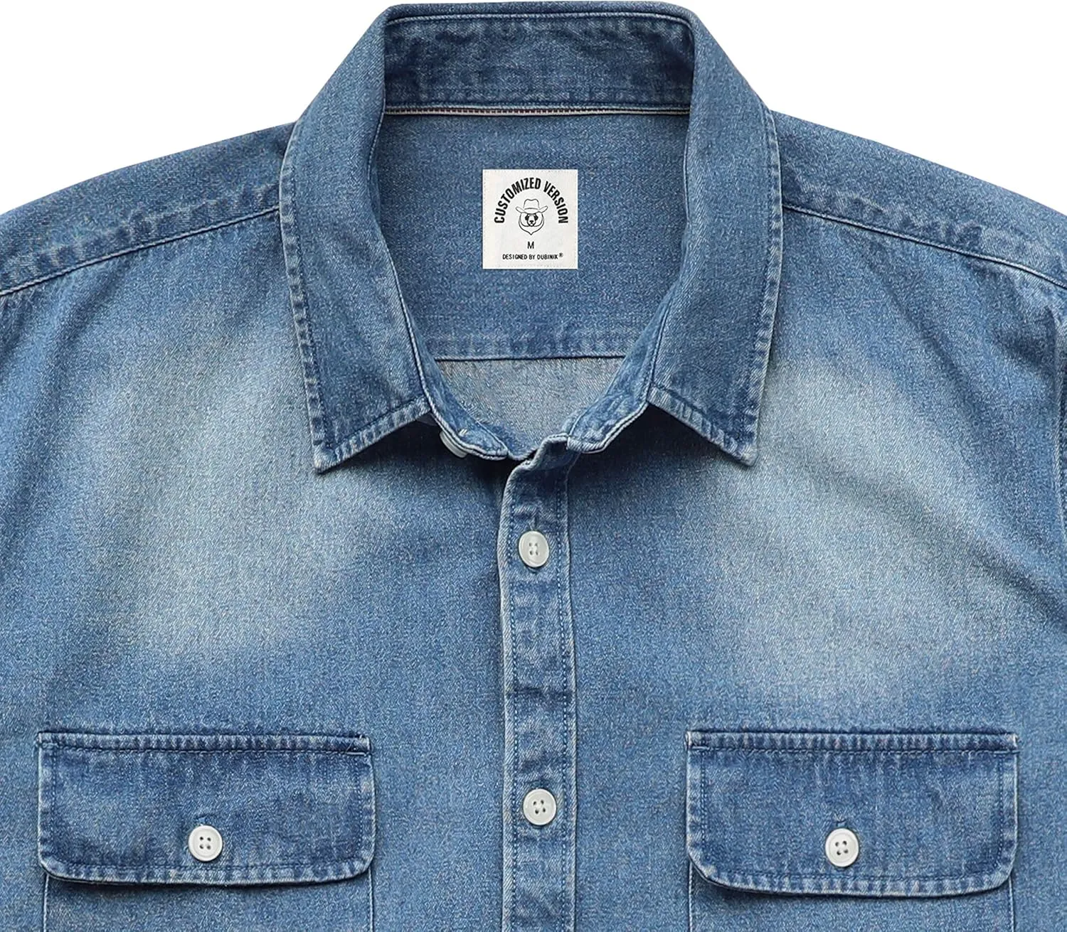 Dubinik®Mens Short Sleeve Button Down Shirts Denim Short Sleeve Shirt Men Two Pocket Western Soft Work Casual Denim Shirt