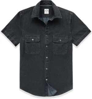 Dubinik®Mens Short Sleeve Button Down Shirts Denim Short Sleeve Shirt Men Two Pocket Western Soft Work Casual Denim Shirt