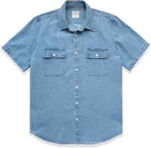 Dubinik®Mens Short Sleeve Button Down Shirts Denim Short Sleeve Shirt Men Two Pocket Western Soft Work Casual Denim Shirt