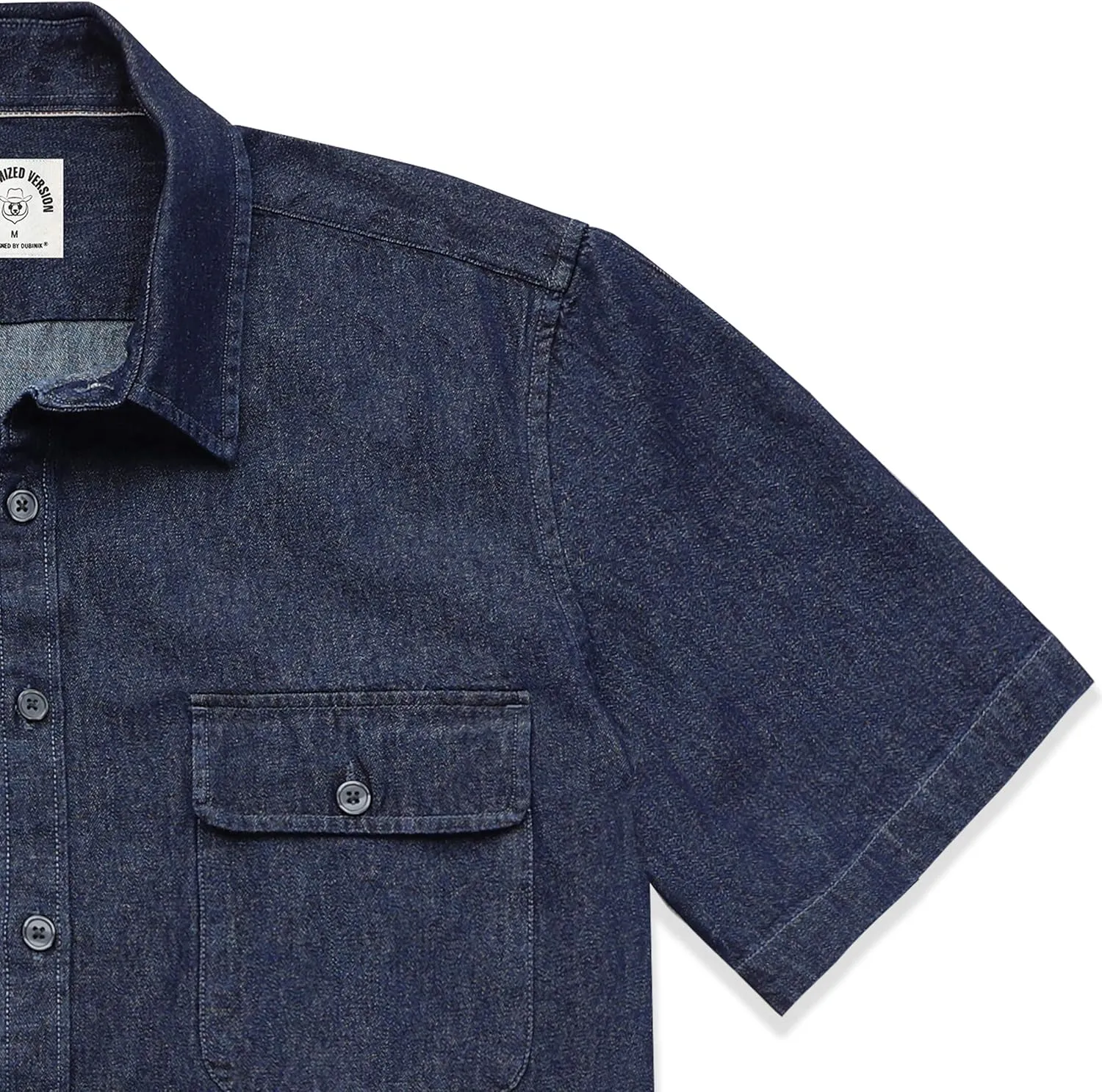 Dubinik®Mens Short Sleeve Button Down Shirts Denim Short Sleeve Shirt Men Two Pocket Western Soft Work Casual Denim Shirt