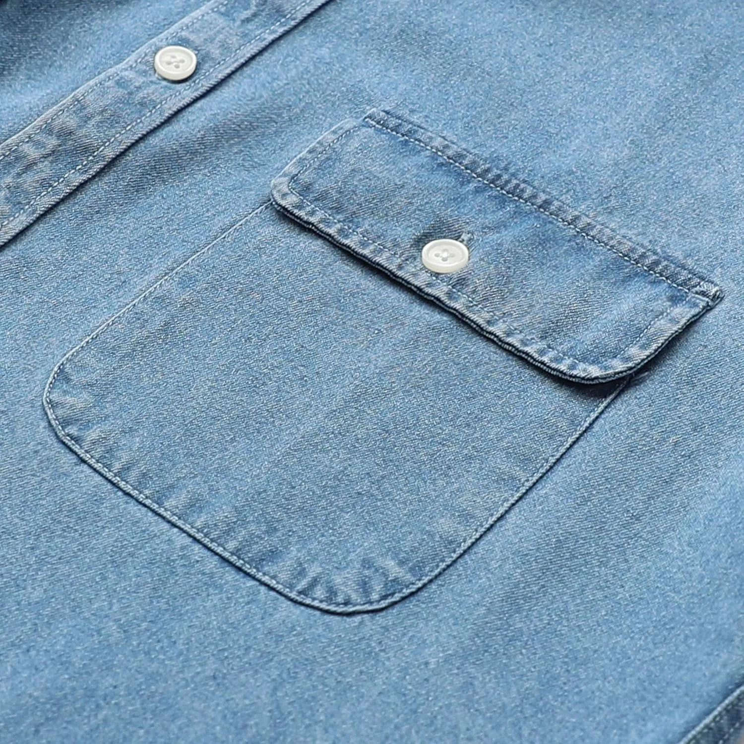 Dubinik®Mens Short Sleeve Button Down Shirts Denim Short Sleeve Shirt Men Two Pocket Western Soft Work Casual Denim Shirt