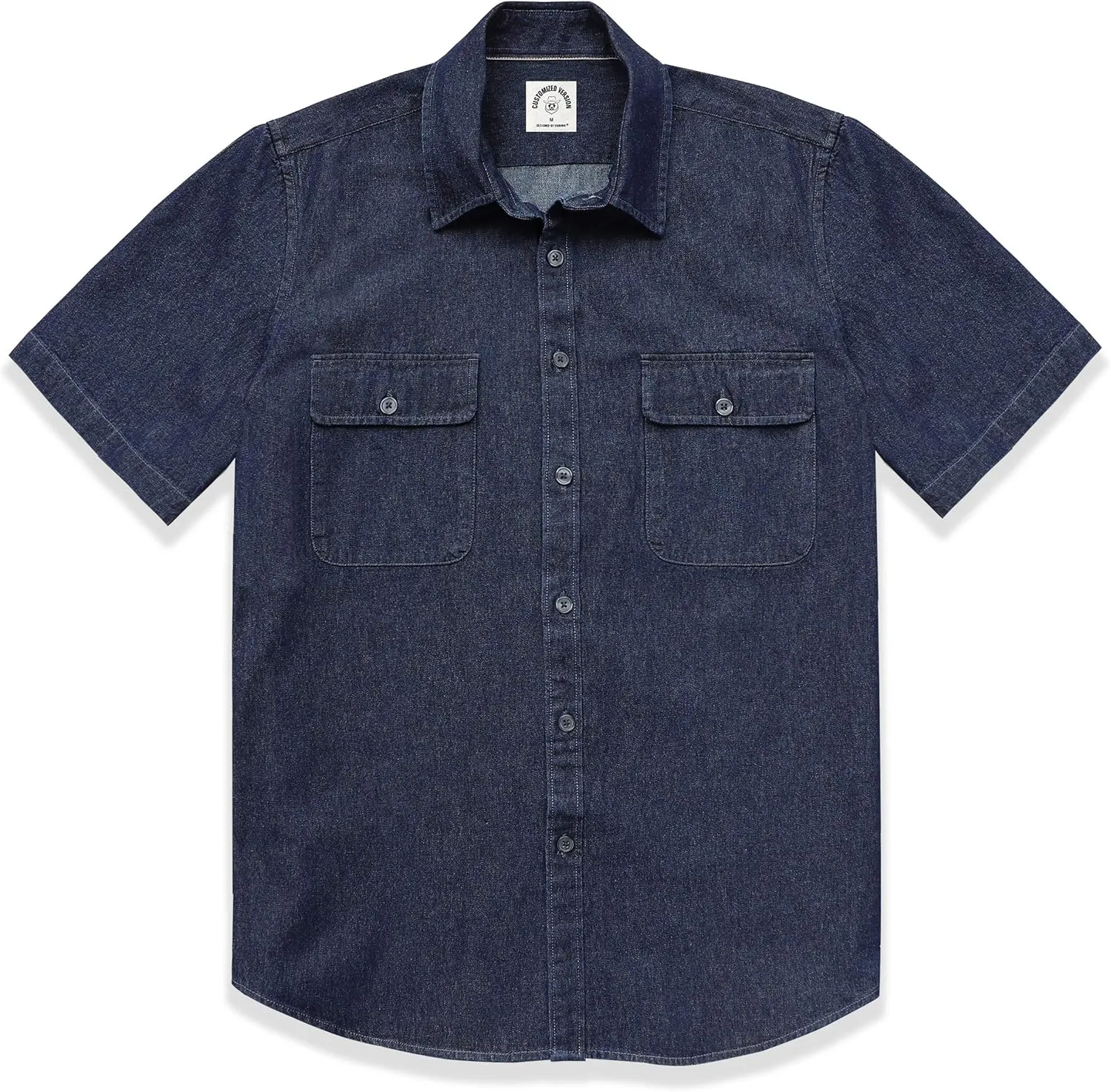 Dubinik®Mens Short Sleeve Button Down Shirts Denim Short Sleeve Shirt Men Two Pocket Western Soft Work Casual Denim Shirt