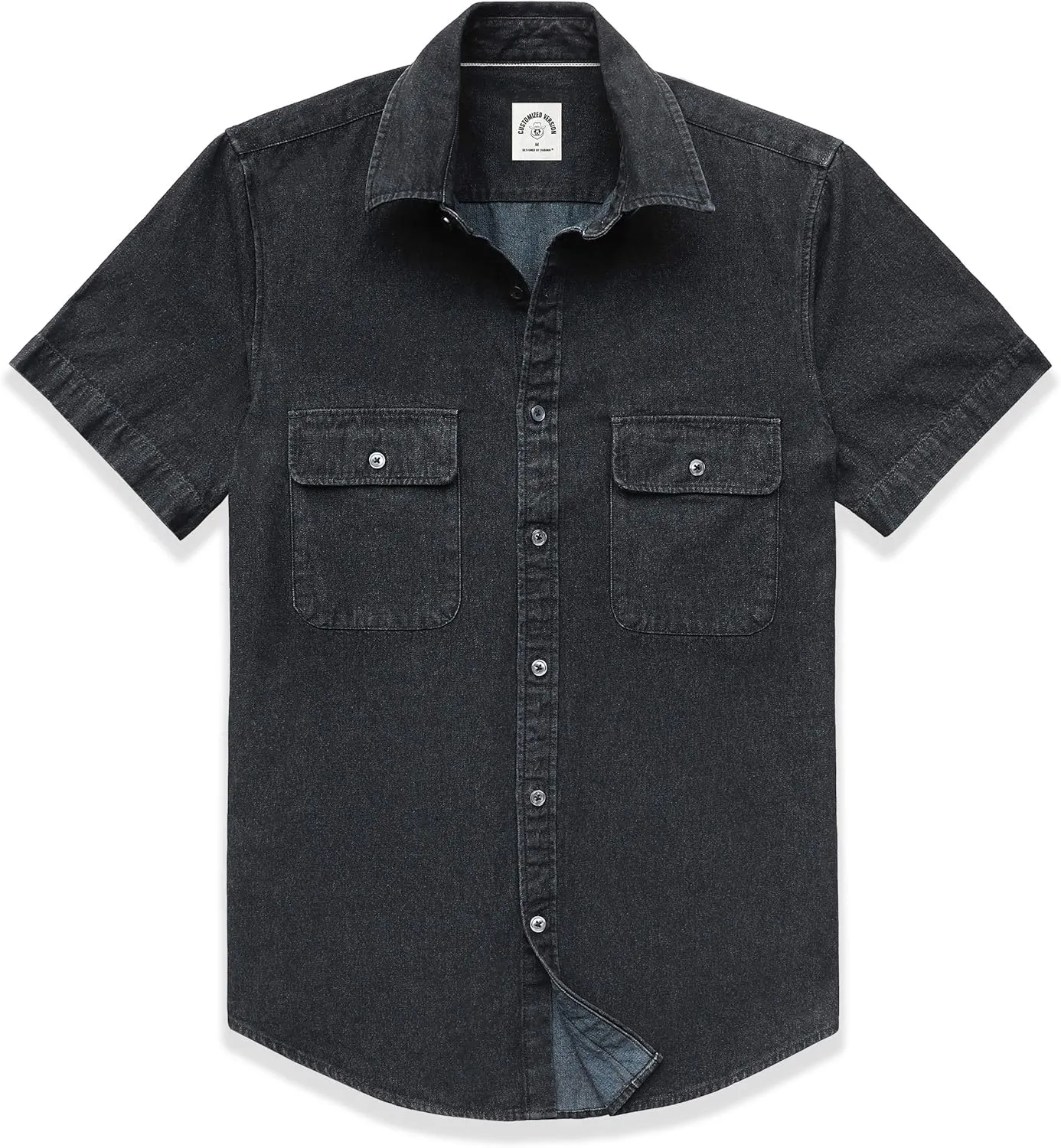 Dubinik®Mens Short Sleeve Button Down Shirts Denim Short Sleeve Shirt Men Two Pocket Western Soft Work Casual Denim Shirt