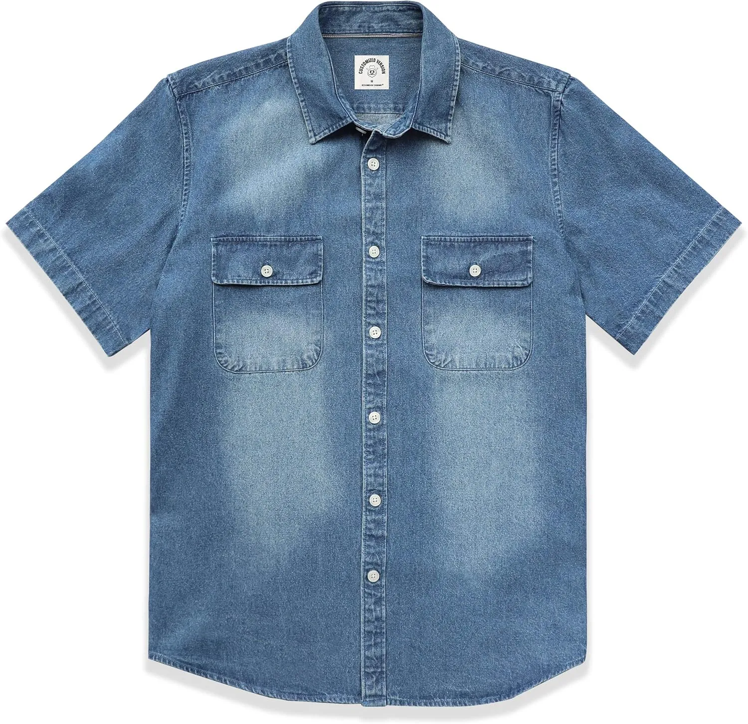 Dubinik®Mens Short Sleeve Button Down Shirts Denim Short Sleeve Shirt Men Two Pocket Western Soft Work Casual Denim Shirt