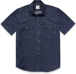 Dubinik®Mens Short Sleeve Button Down Shirts Denim Short Sleeve Shirt Men Two Pocket Western Soft Work Casual Denim Shirt