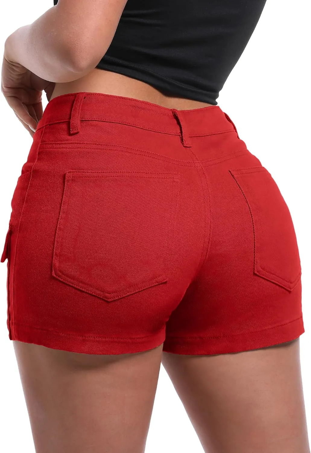 ELLEVEN High-Stretch Women's Cargo Jean Shorts, Trendy High-Waisted Cotton Denim Shorts with Pockets, Y2K Mini Denim Shorts