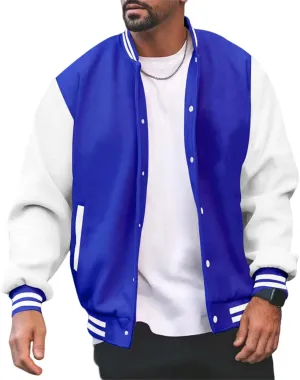 evzosrz Men's Varsity Jackets Color Block Long Sleeve Baseball Bomber Jacket Coat Lightweight Loose Fit Vintage Tops Coats
