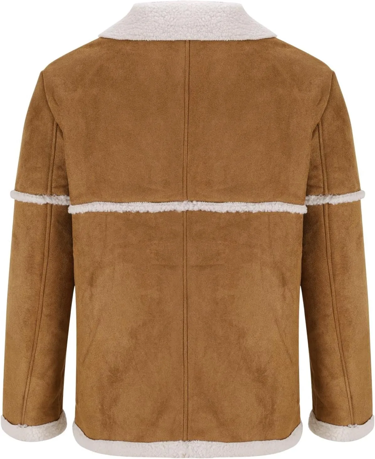 Finelylove Mens Faux Suede Winter Coats Warm Sherpa Fleece Lined Jacket Button Down Lapel Winter Coat with Pockets