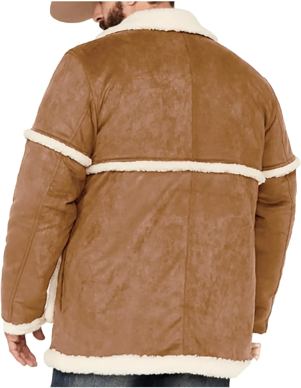Finelylove Mens Faux Suede Winter Coats Warm Sherpa Fleece Lined Jacket Button Down Lapel Winter Coat with Pockets
