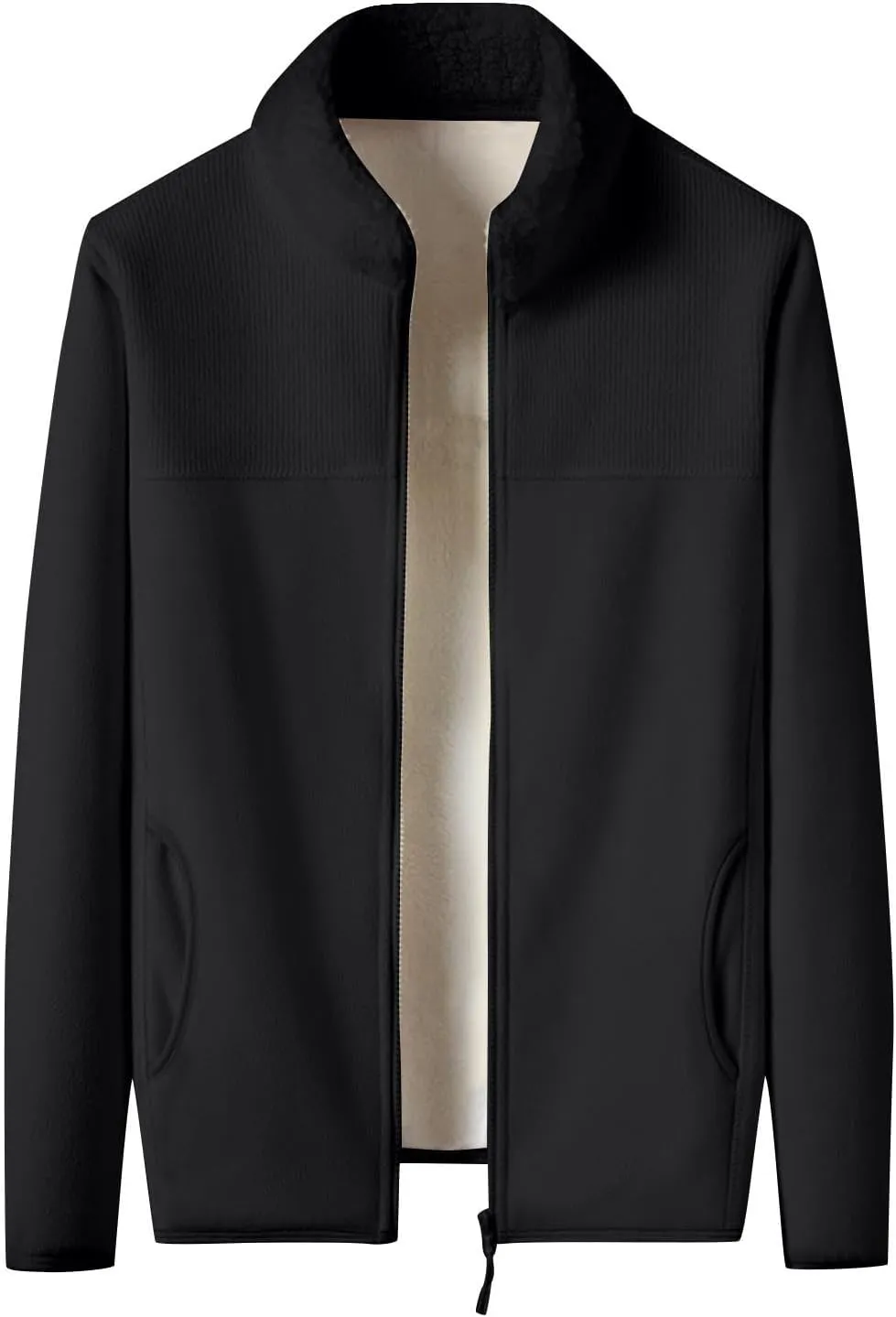 Finelylove Mens Fleece Jacket Soft Sherpa Lined Full Zip Cardigan Jackets Casual Soft Warm Fall Winter Coats Outwear