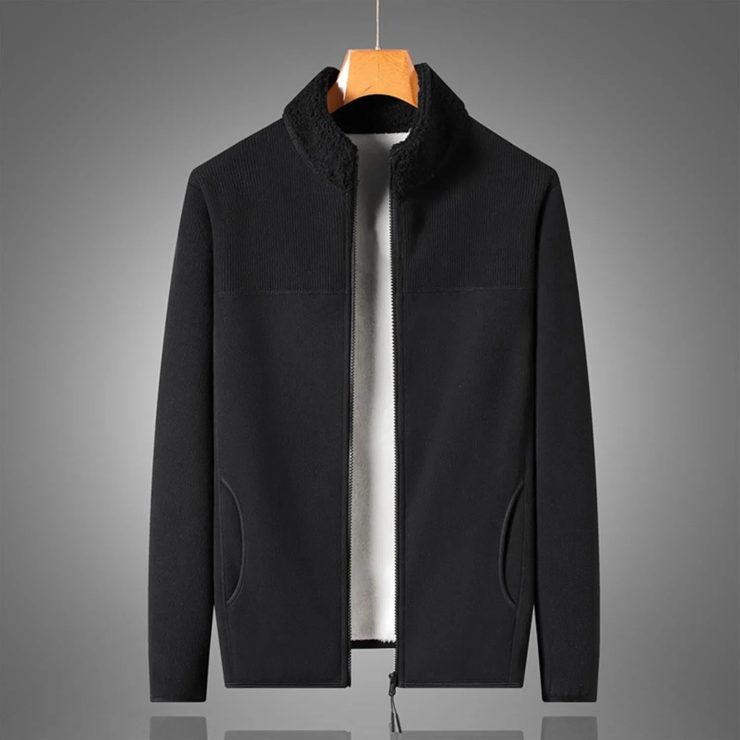 Finelylove Mens Fleece Jacket Soft Sherpa Lined Full Zip Cardigan Jackets Casual Soft Warm Fall Winter Coats Outwear