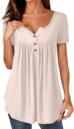 FQZWONG Summer Shirts for Women 2025 Plus Size Short Sleeve Tunic Tops Loose Casual Ladies Crew Neck Button Down Blouses