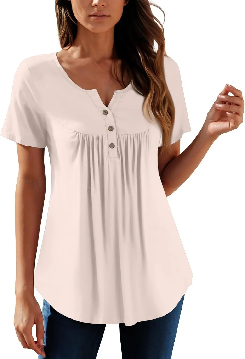 FQZWONG Summer Shirts for Women 2025 Plus Size Short Sleeve Tunic Tops Loose Casual Ladies Crew Neck Button Down Blouses