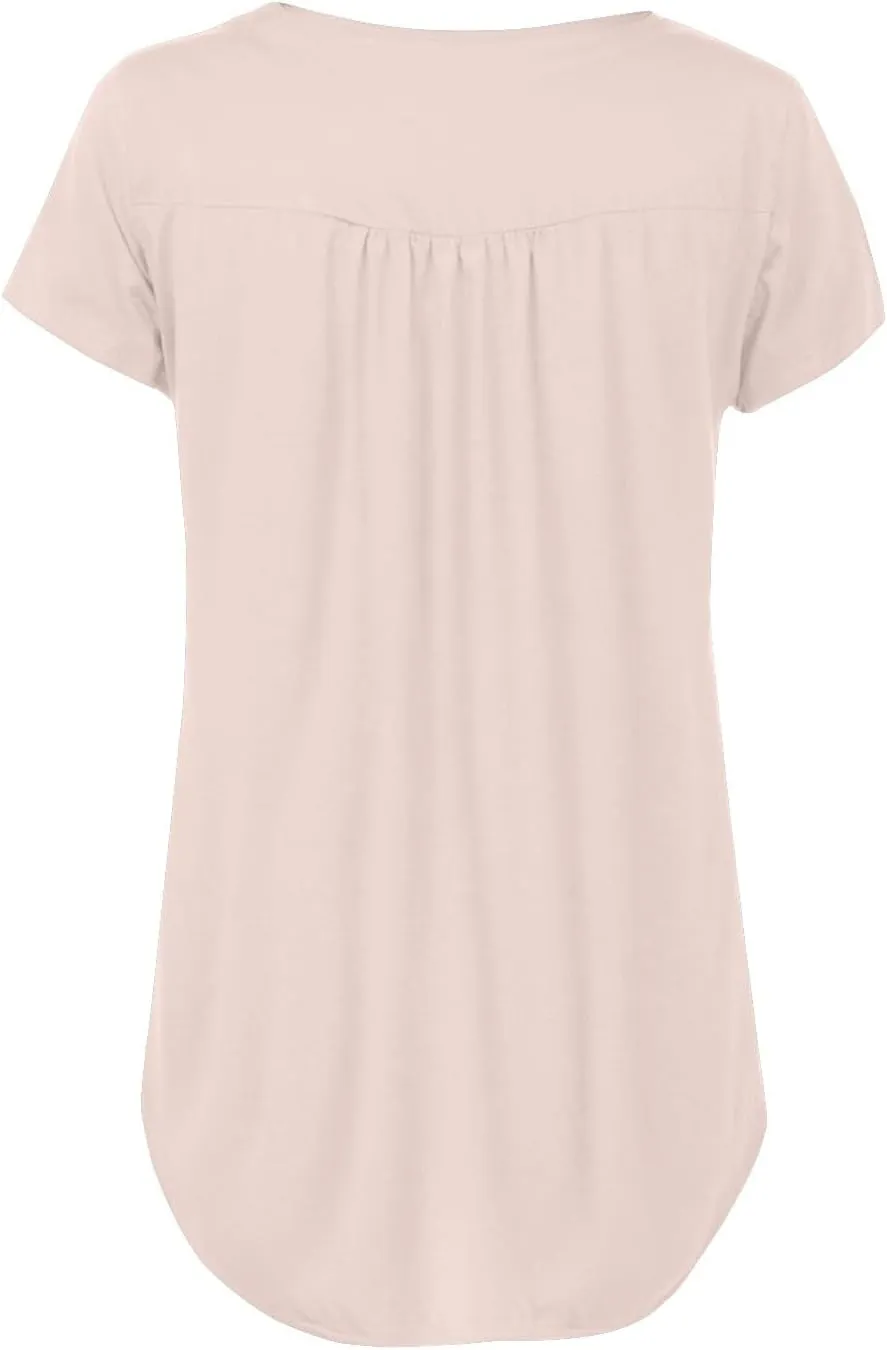 FQZWONG Summer Shirts for Women 2025 Plus Size Short Sleeve Tunic Tops Loose Casual Ladies Crew Neck Button Down Blouses