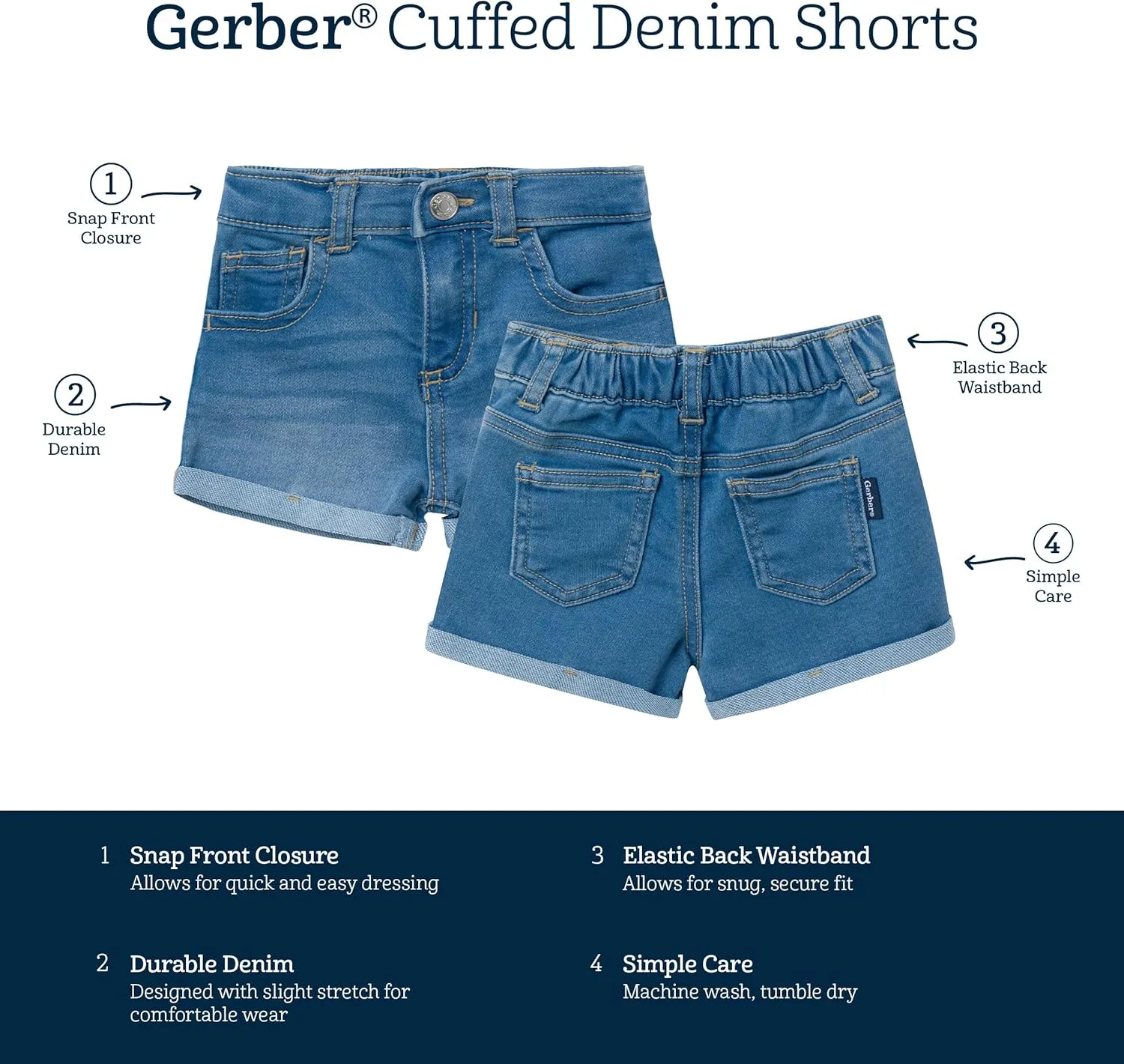 Gerber Baby and Toddler Girls Cuffed Denim Shorts