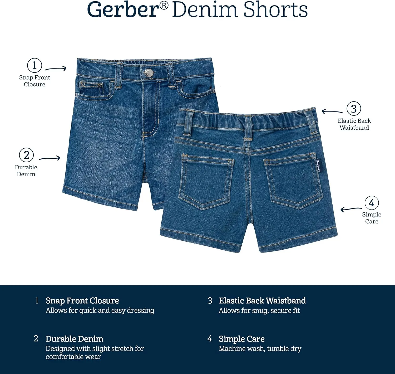 Gerber Baby and Toddler Unisex Denim Shorts