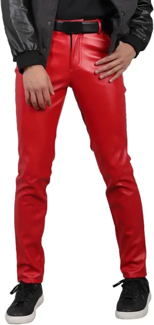 GIERIDUC Faux Leather Pants for Men's Mens Corduroy Trousers Straight Leg White Chino Pants for Men Polyester Pants for Men