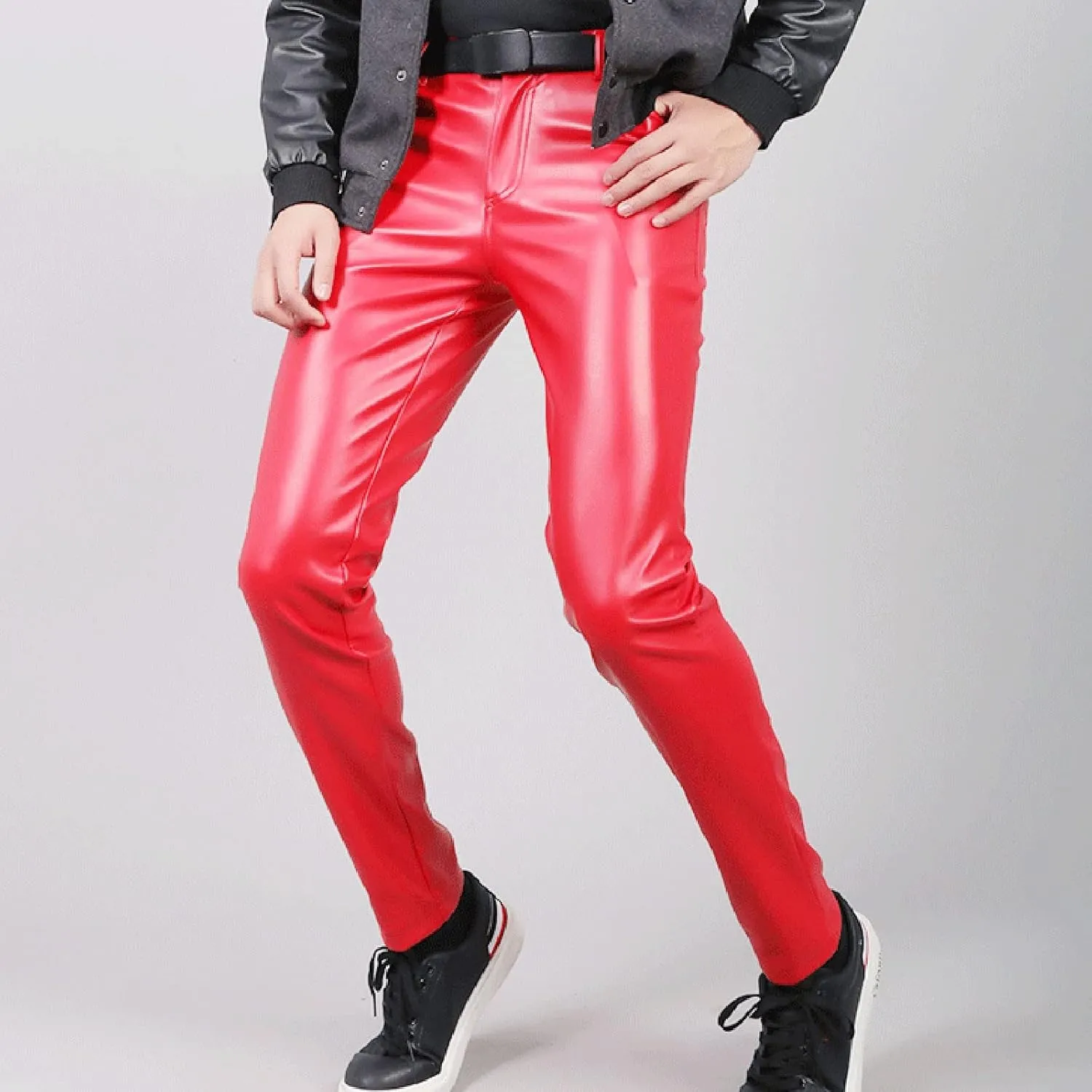 GIERIDUC Faux Leather Pants for Men's Mens Corduroy Trousers Straight Leg White Chino Pants for Men Polyester Pants for Men