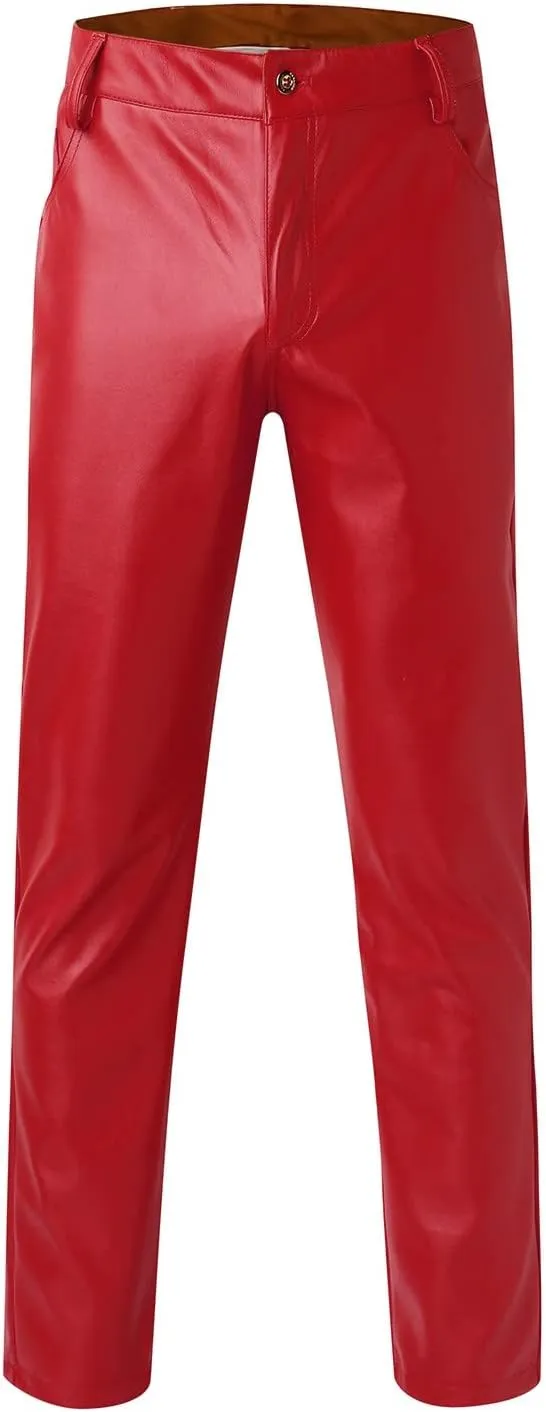 GIERIDUC Faux Leather Pants for Men's Mens Corduroy Trousers Straight Leg White Chino Pants for Men Polyester Pants for Men