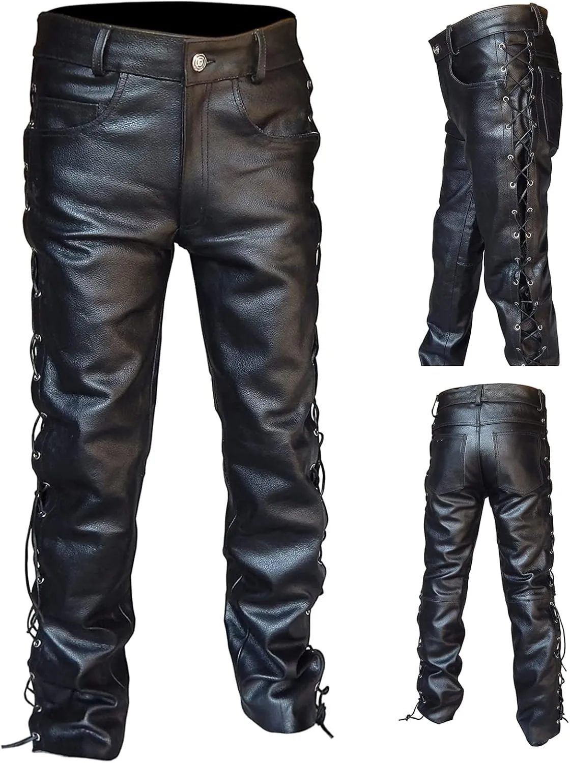 GIERIDUC Faux Leather Pants for Men's Mens Corduroy Trousers Straight Leg White Chino Pants for Men Polyester Pants for Men