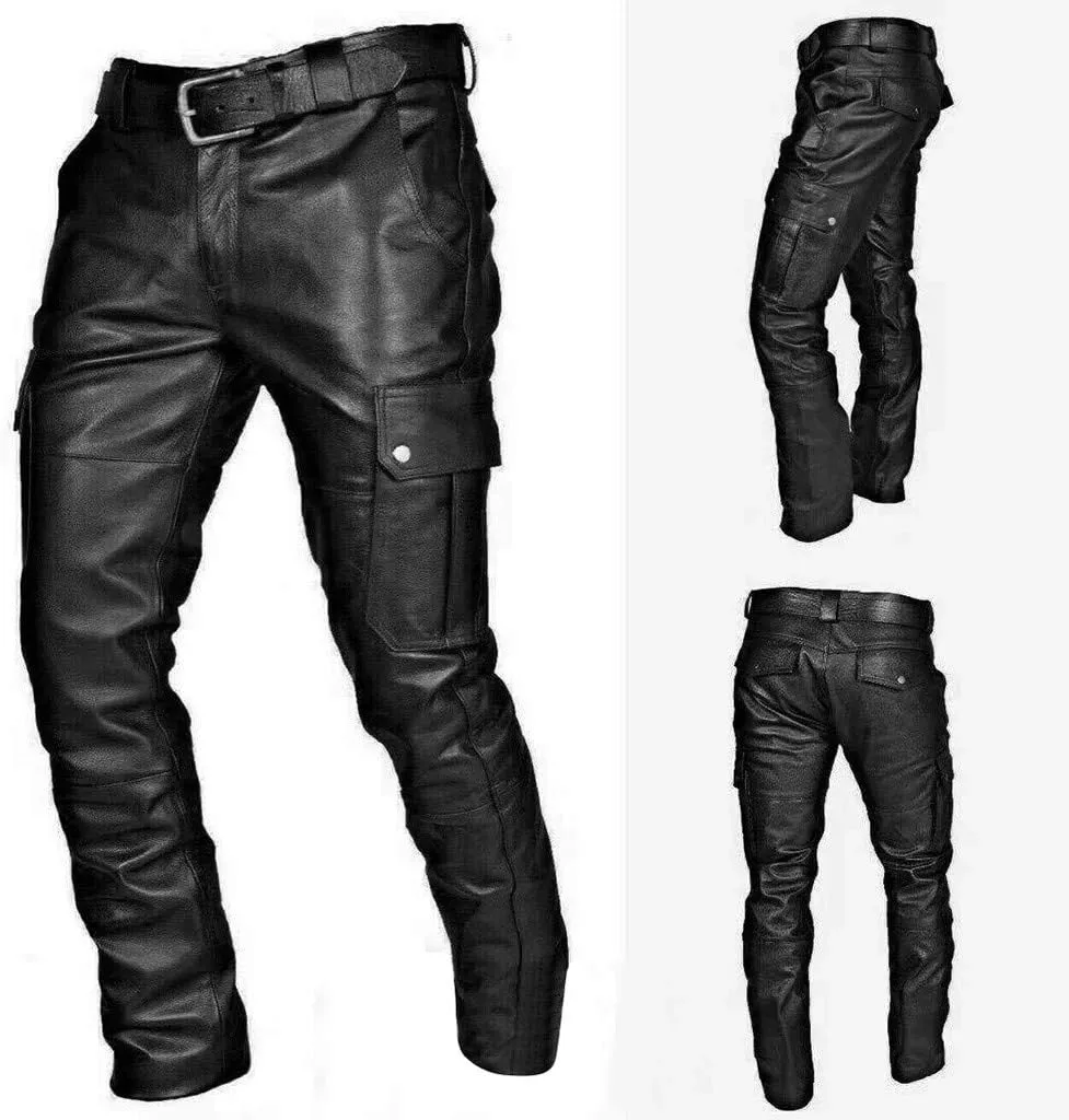 GIERIDUC Faux Leather Pants for Men's Mens Corduroy Trousers Straight Leg White Chino Pants for Men Polyester Pants for Men