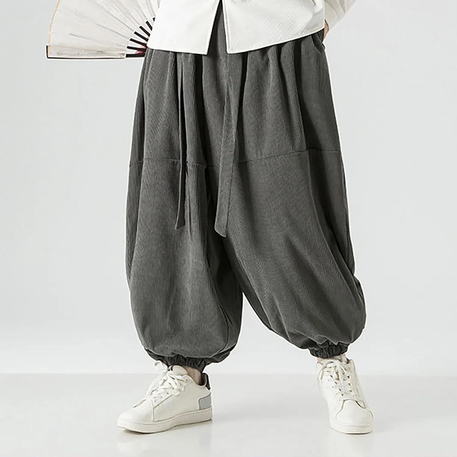 GIERIDUC Mens Cargo Sweatpants Mens Elasticated Waist Corduroy Trousers Extra Long Walking Trousers Best Sweat Pants for Men