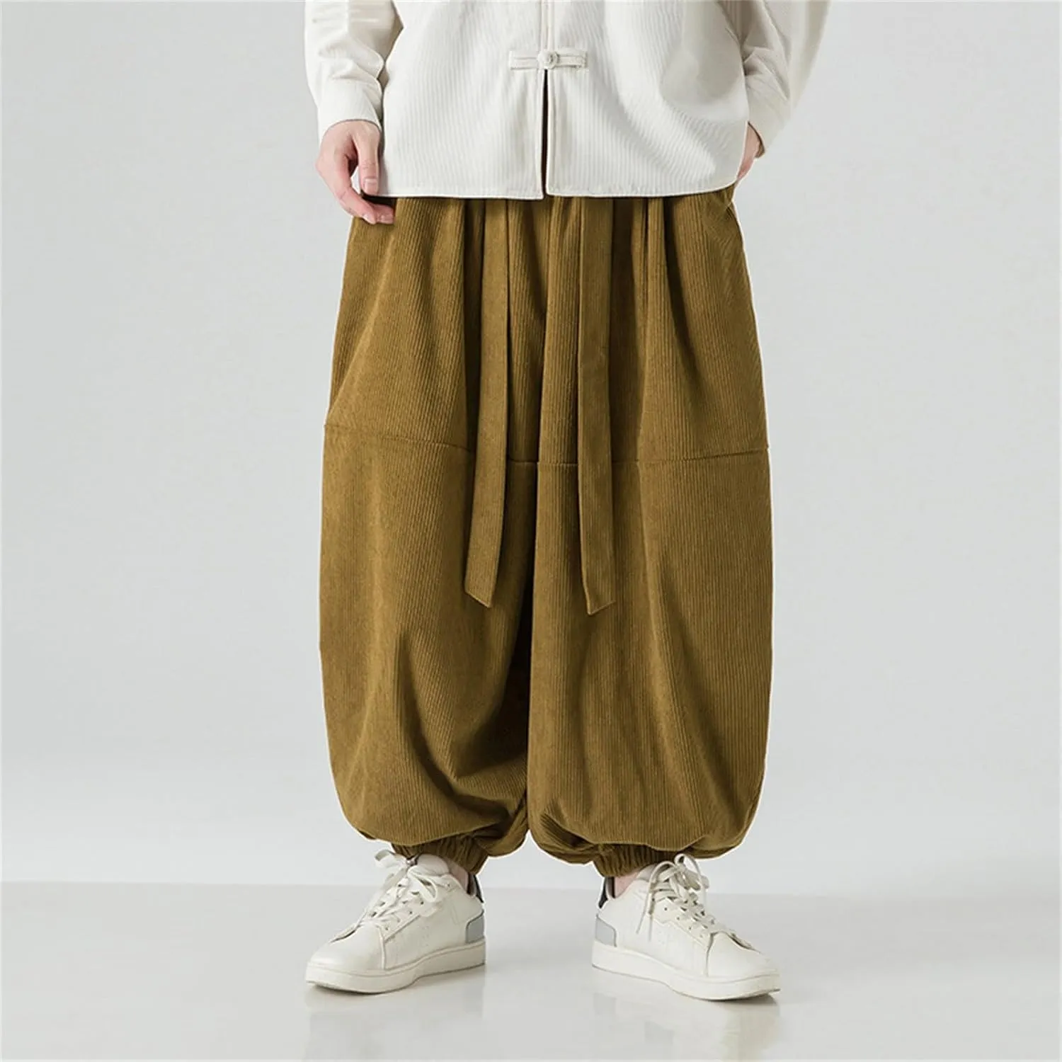 GIERIDUC Mens Cargo Sweatpants Mens Elasticated Waist Corduroy Trousers Extra Long Walking Trousers Best Sweat Pants for Men
