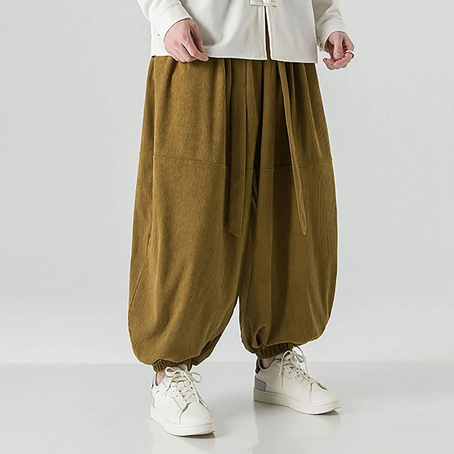 GIERIDUC Mens Cargo Sweatpants Mens Elasticated Waist Corduroy Trousers Extra Long Walking Trousers Best Sweat Pants for Men