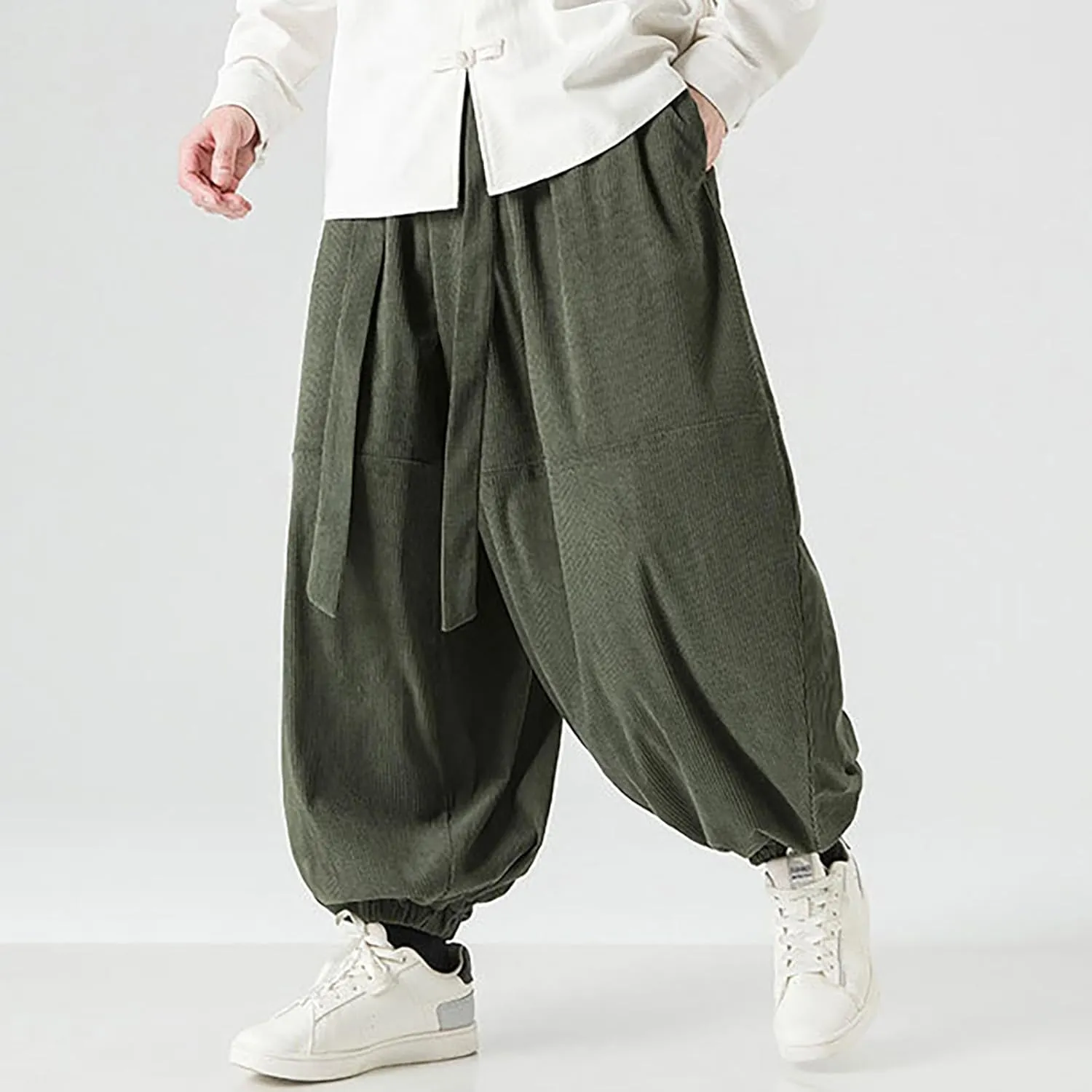 GIERIDUC Mens Cargo Sweatpants Mens Elasticated Waist Corduroy Trousers Extra Long Walking Trousers Best Sweat Pants for Men