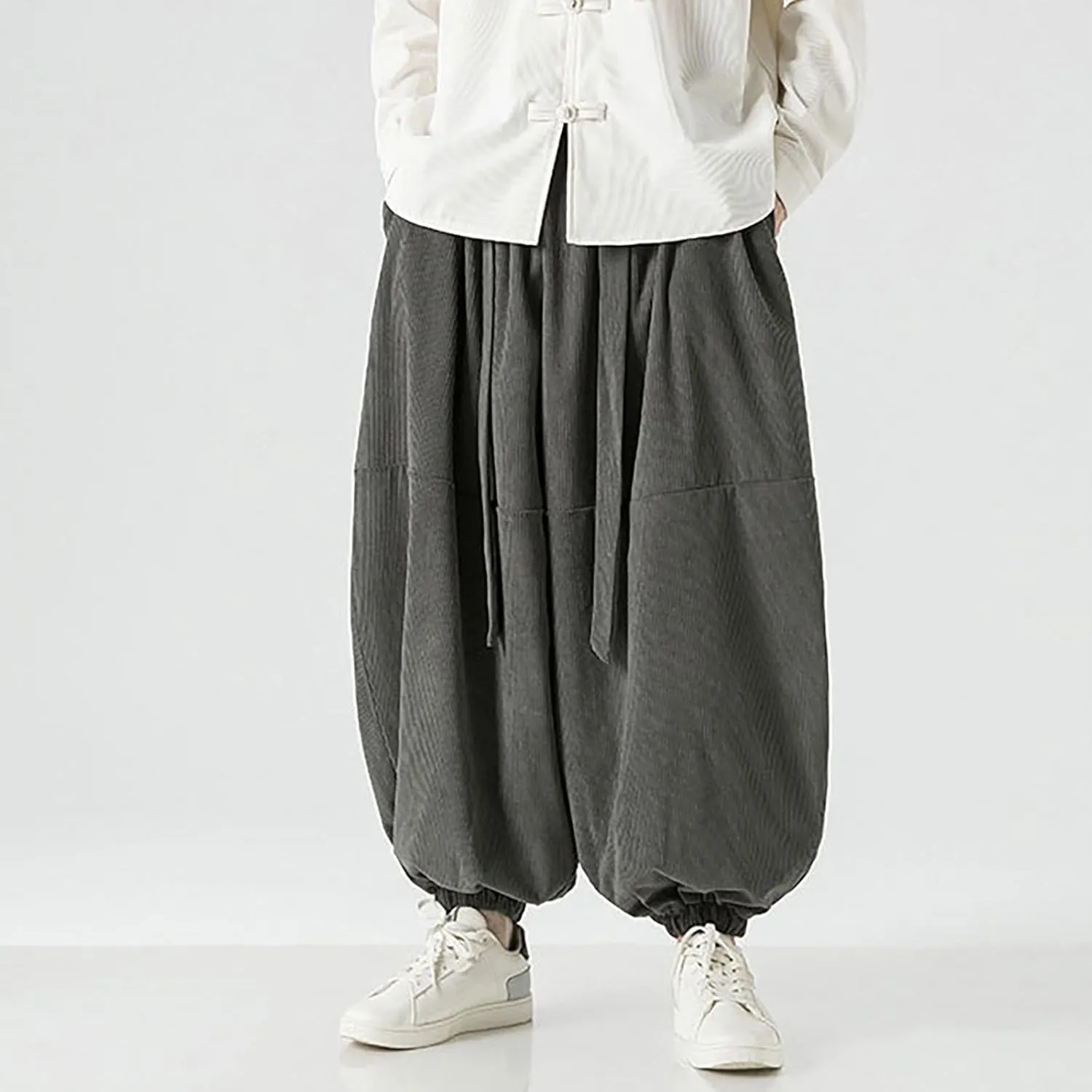 GIERIDUC Mens Cargo Sweatpants Mens Elasticated Waist Corduroy Trousers Extra Long Walking Trousers Best Sweat Pants for Men