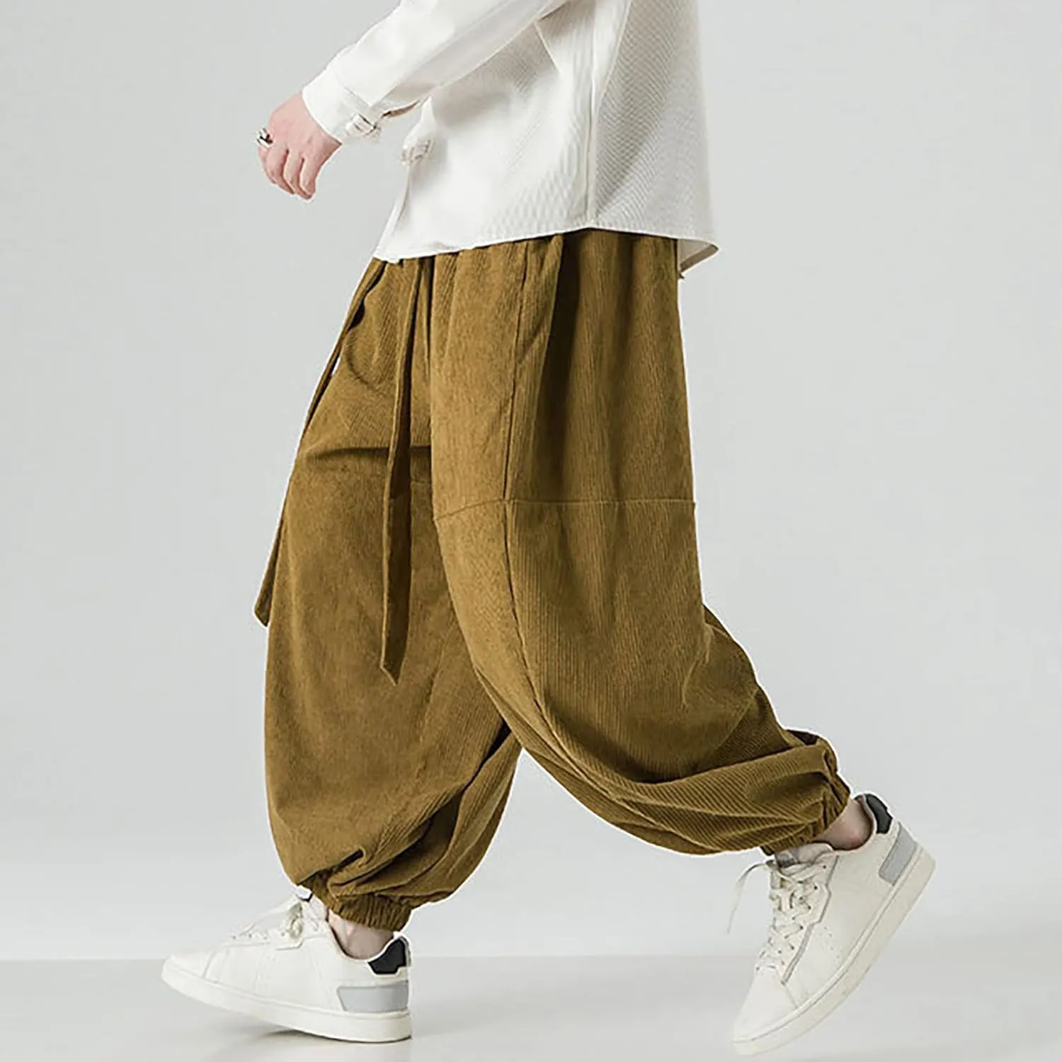 GIERIDUC Mens Cargo Sweatpants Mens Elasticated Waist Corduroy Trousers Extra Long Walking Trousers Best Sweat Pants for Men