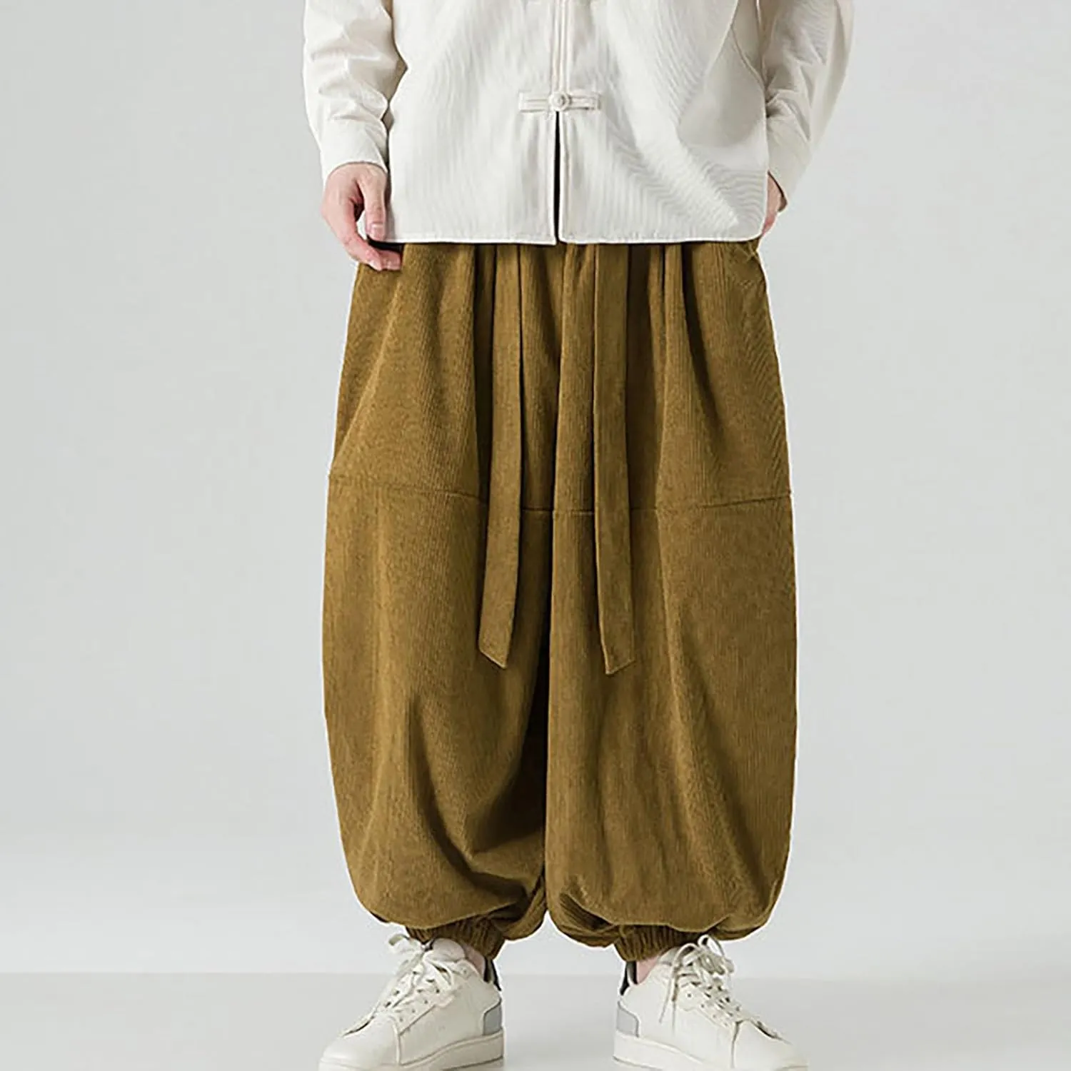 GIERIDUC Mens Cargo Sweatpants Mens Elasticated Waist Corduroy Trousers Extra Long Walking Trousers Best Sweat Pants for Men