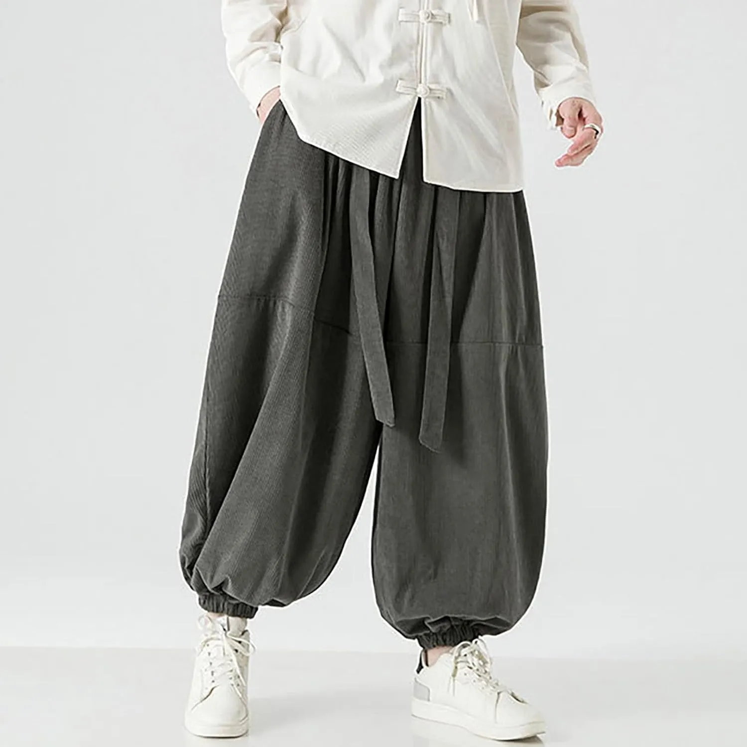 GIERIDUC Mens Cargo Sweatpants Mens Elasticated Waist Corduroy Trousers Extra Long Walking Trousers Best Sweat Pants for Men