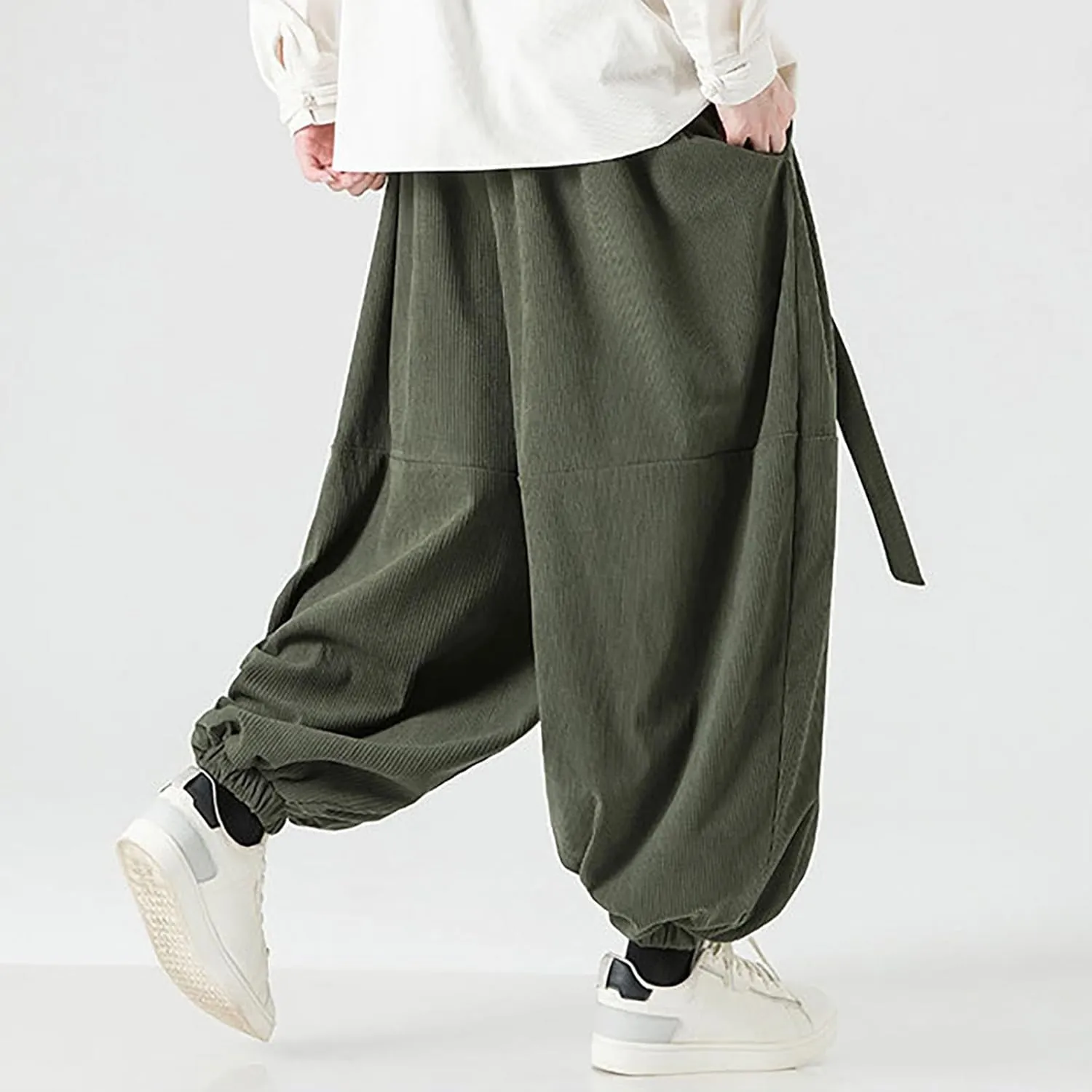 GIERIDUC Mens Cargo Sweatpants Mens Elasticated Waist Corduroy Trousers Extra Long Walking Trousers Best Sweat Pants for Men