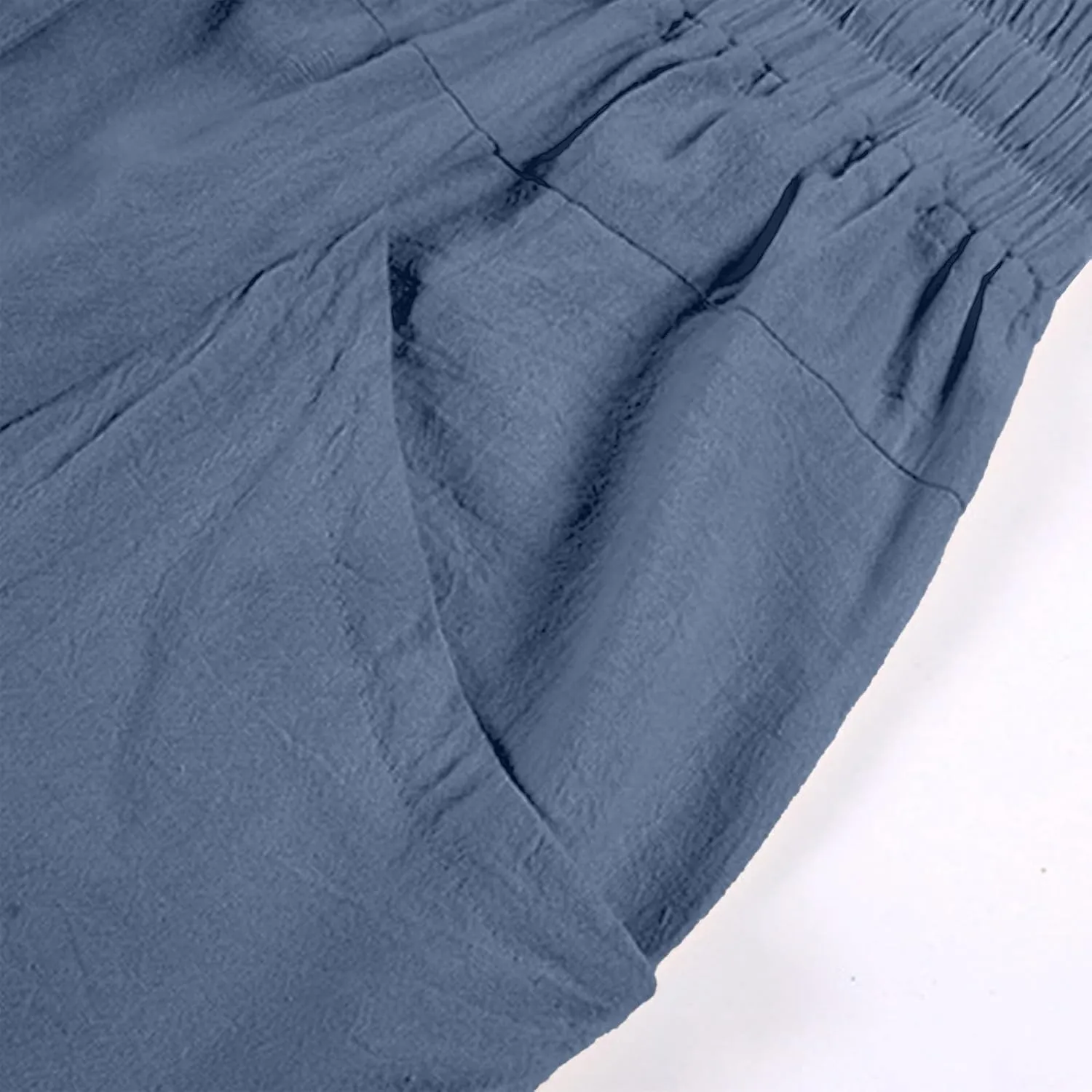 GOKKILRW Mens Pants Mens Linen Pants Casual Lightweight Beach Chino Pants Cropped Summer Capri Pants Drawstring Elastic Waist