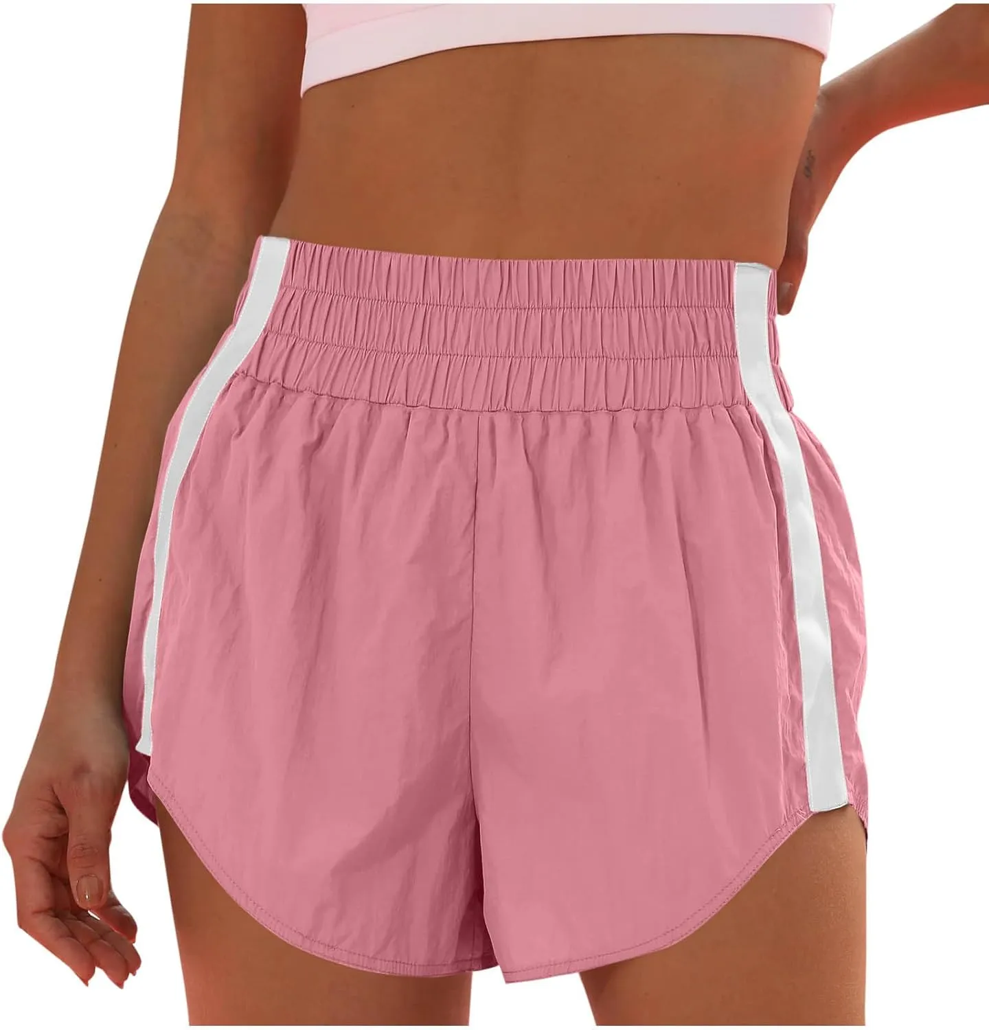 High Waisted Athletic Running Quick Dry Sports Shorts Lightweight Elastic Waist Tennis Shorts Side Stripes