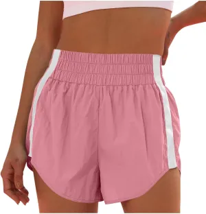 High Waisted Athletic Running Quick Dry Sports Shorts Lightweight Elastic Waist Tennis Shorts Side Stripes