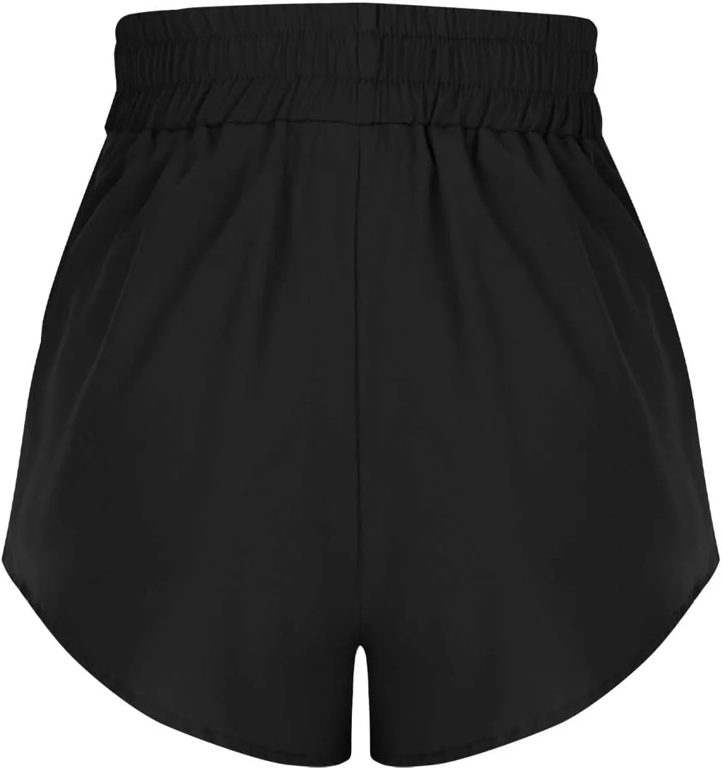 High Waisted Athletic Running Quick Dry Sports Shorts Lightweight Elastic Waist Tennis Shorts Side Stripes