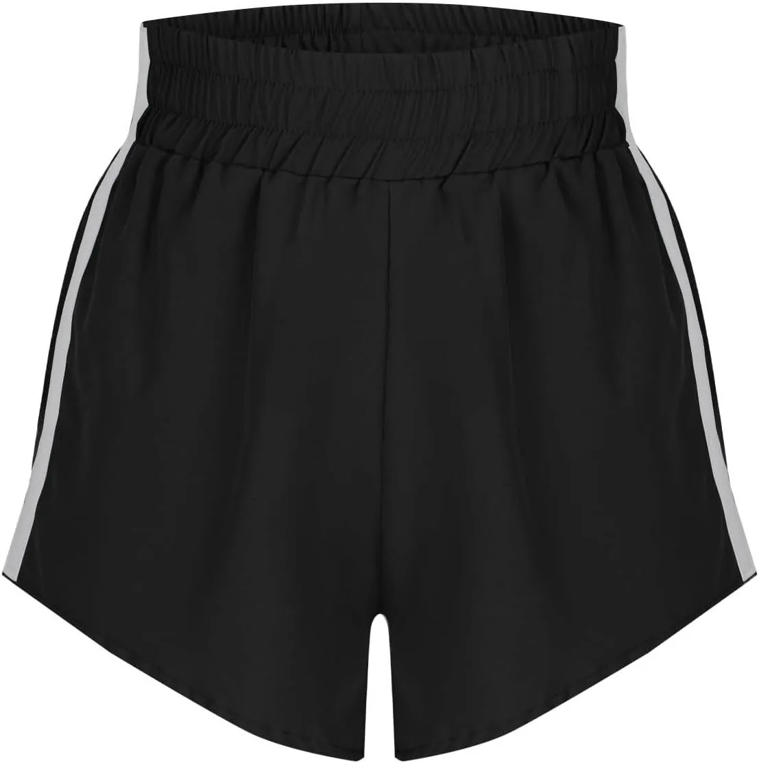 High Waisted Athletic Running Quick Dry Sports Shorts Lightweight Elastic Waist Tennis Shorts Side Stripes